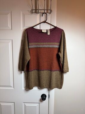 Claiborne Colorblock Crewneck Sweater in Plum, Rust & Olive